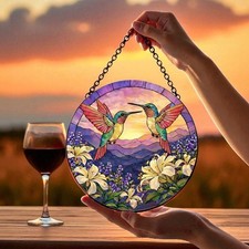 Hummingbird Acrylic Suncatcher, Colorful Bird Window Hanging Gift Decor