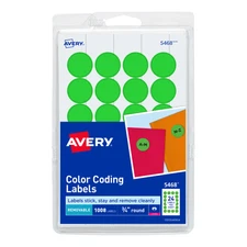 Removable Labels, 3/4" Round, 1008/PK, Green Neon