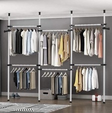 Heavy Duty Clothes Rack, 4 Poles 6 Bars Telescopic Coat Hanger Wardrobe 60kg