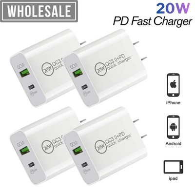 20W Dual Port USB C Charger Plug Fast Charging Block+USB A Brick for iPhone Lot