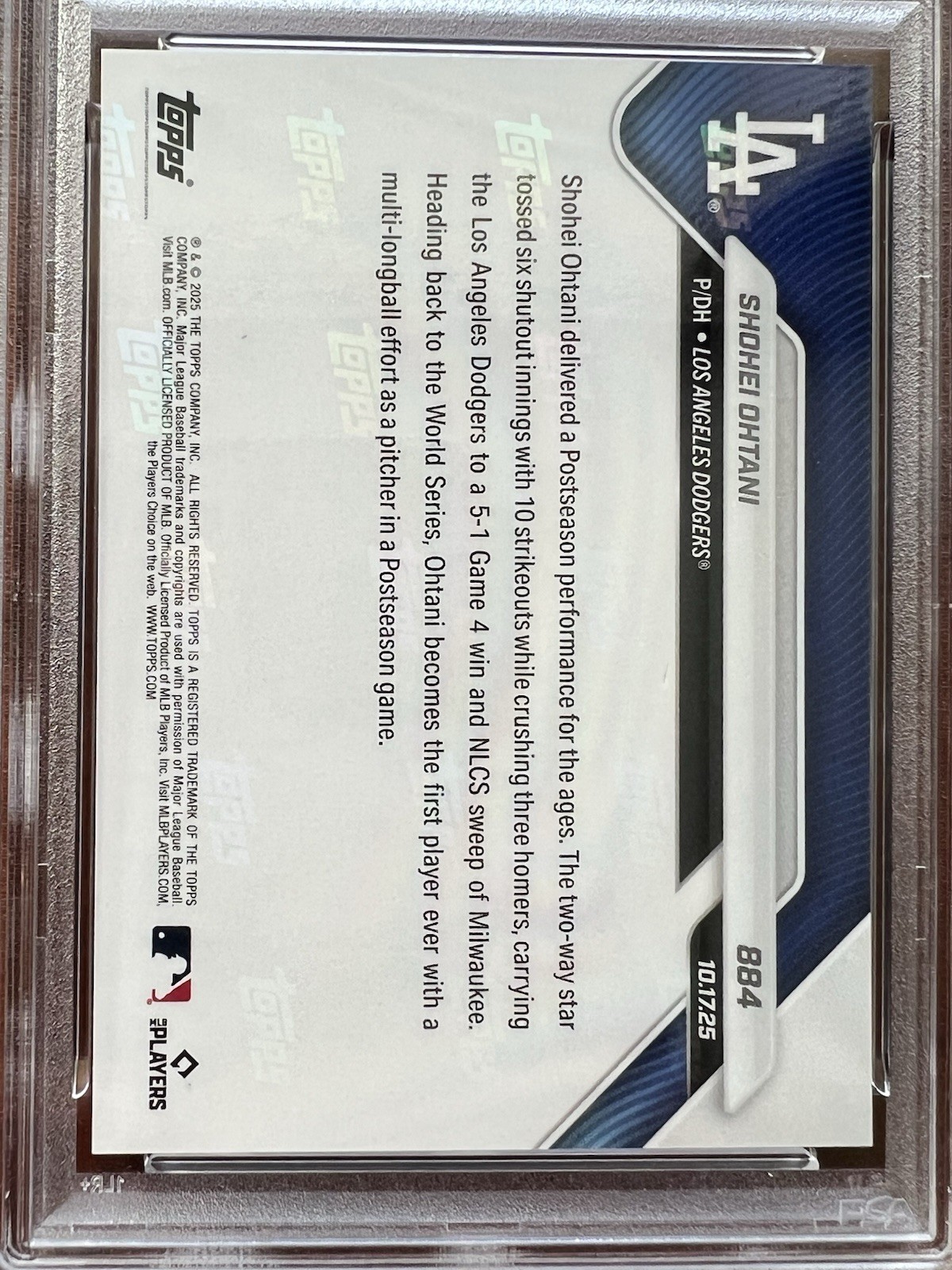 PSA 10 Shohei Ohtani #884 /253309 2025 Topps Now -10 Ks, 3 HR NLCS CHAMPS view 10