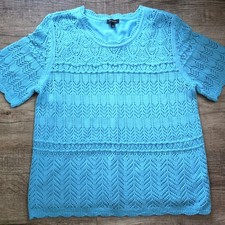 Talbots Mixed Pointelle Knit Stitch Sweater  Women's Size Large Pool Blue 
