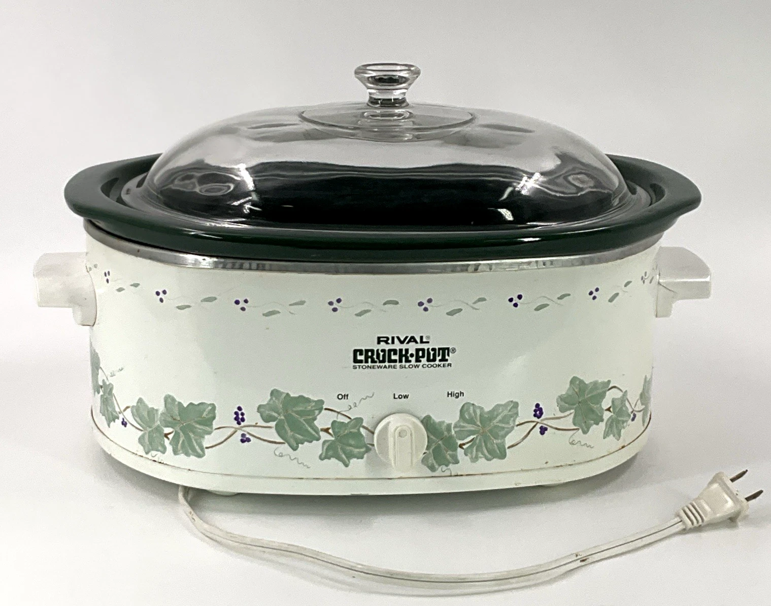 RIVAL Slow Cooker 3745 4.5 qt Oval CROCK-POT Ivy Grapes GREEN USA MADE Glass LID