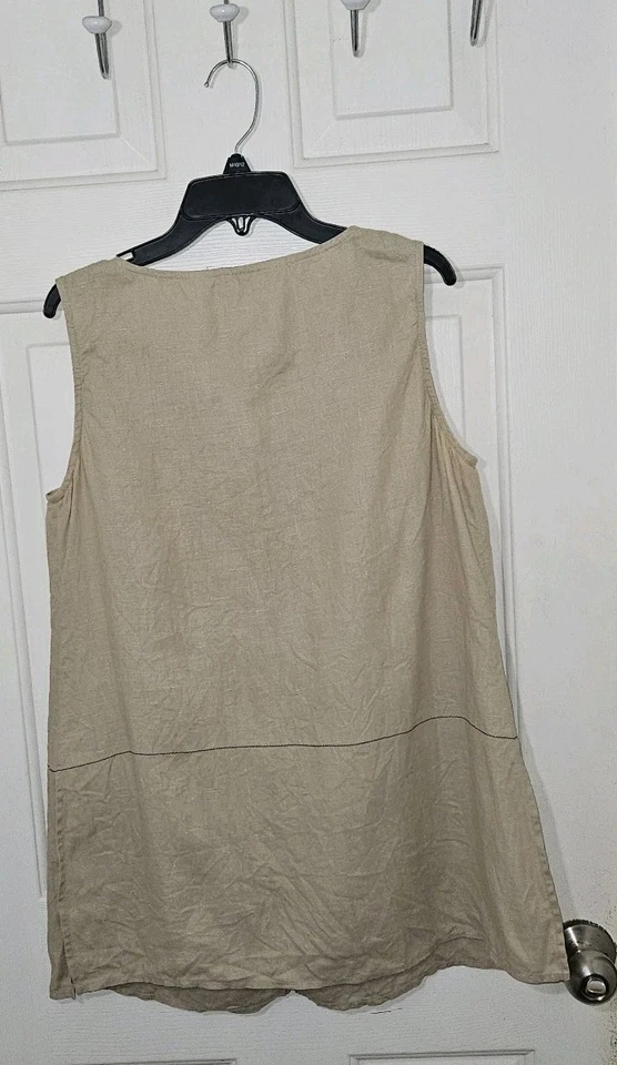 Top Max Studio Leon Max sin mangas 100 % lino beige con aberturas laterales abotonadas talla M Foto 2 de 4