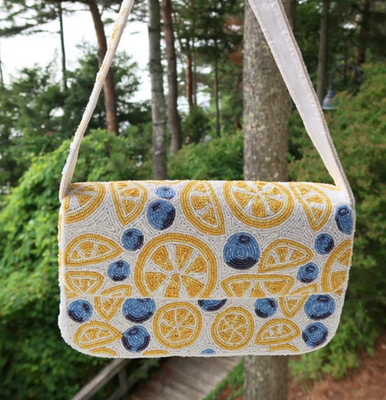 Beaded Lemon & Blueberry Shoulder Bag | Beaded Summer Shoulder