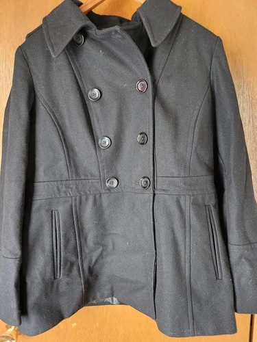 Cappotto donna Michael Kors misto lana nero completamente foderato taglia grande pavone!