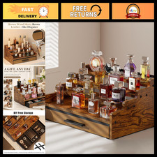 4 Tier Wooden Cologne Organizer with Drawer, Perfume Display Shelf for Men, Gift