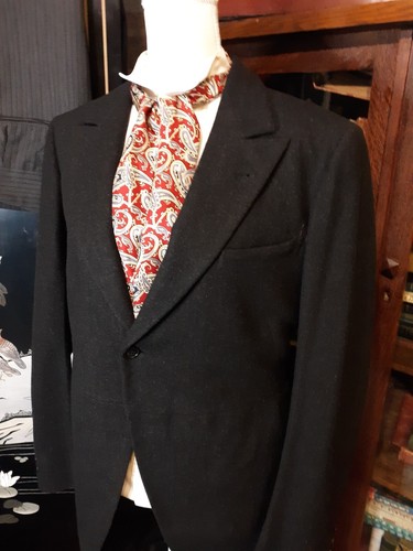 VTG Bespoke 1930s mens wool Morning Coat Frock Suit 35 Reg Striped Pants 32W 31L - Picture 3 of 24