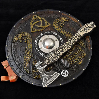 Custom Viking Shield & Axe Set Handmade Viking Round Shield Viking Axe