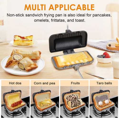 Sandwich Maker Hand Toaster Double Sided Panini Grill Press Hot Pans Non-Stick - Picture 2 of 9