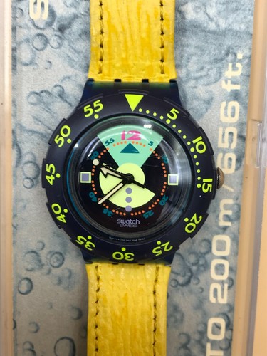 Orologio SWATCH Scuba DIVINE (SDN102)-Giallo/Blu-Pelle vera-Spedizi.  combinabile | eBay