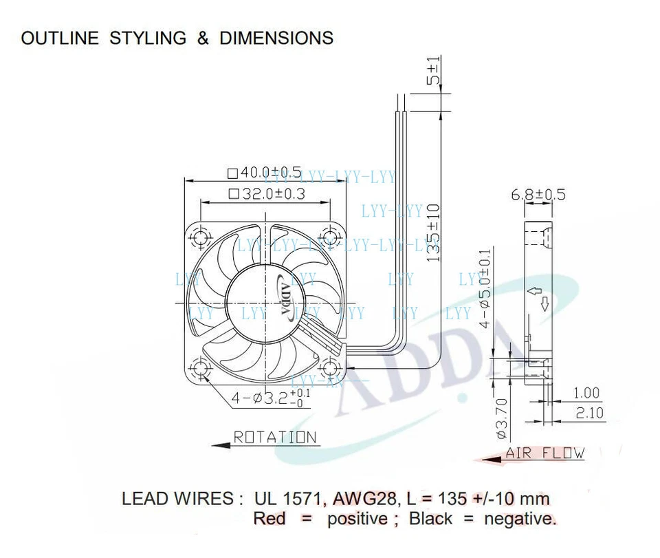 ADDA AD0412HX-K90 Axial Fan 12V 0.08A 40*40*6MM 2-wire Slient Tester Cooling Fan - Image 3 of 3