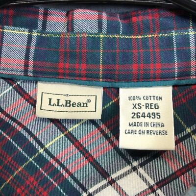 Vintage LL Bean Mens XS Red/White Plaid Long Sleeve Button Up
