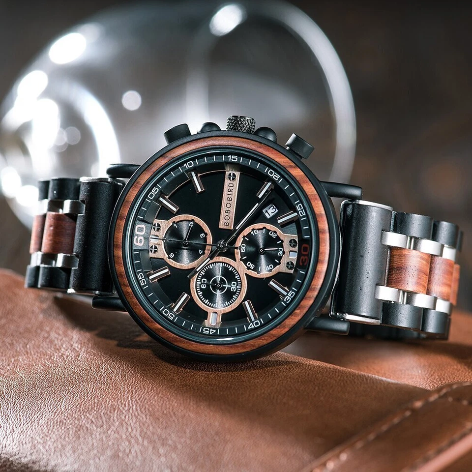 Herren Holz Armbanduhr Holzuhr Chronograph Armbanduhr Geschenk Geburtstag - Bild 4 von 4