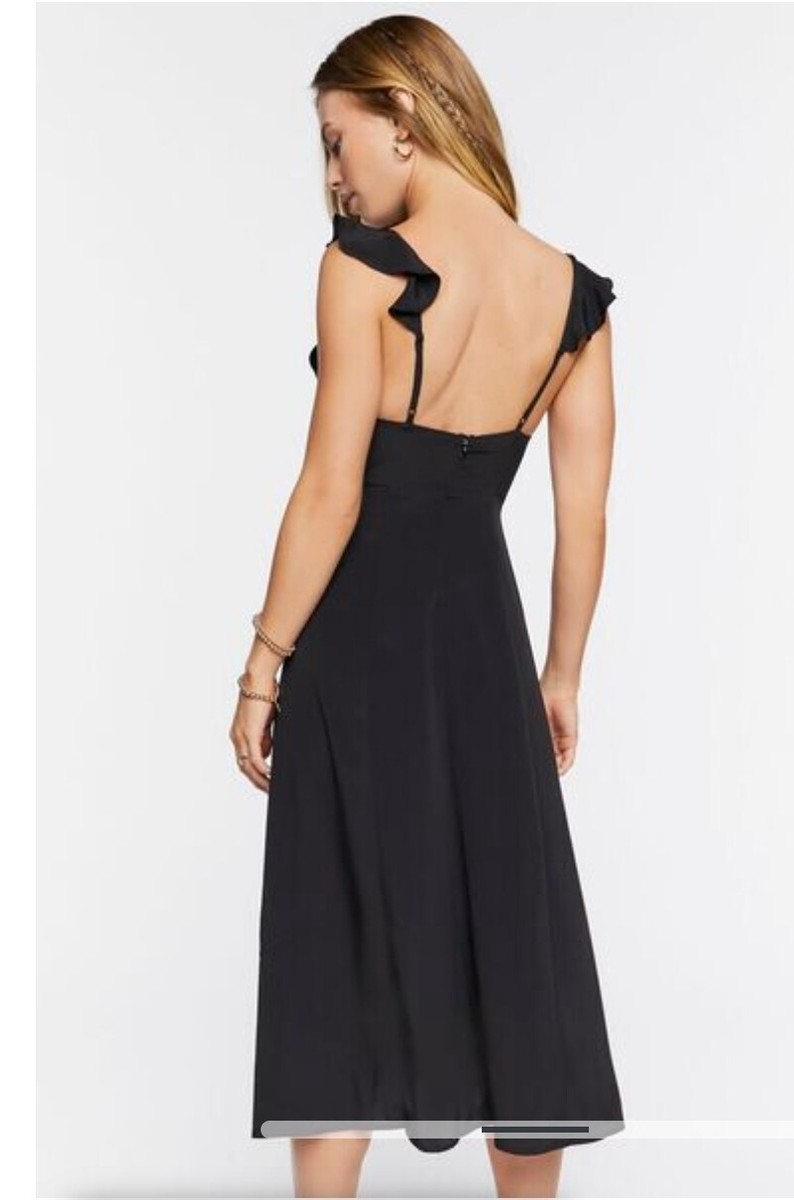 Forever 21 Black Satin Midi Dress Classic V Neck - Size Medium - New With  Tags! | eBay