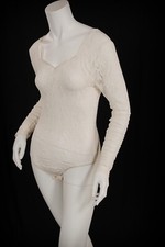 Vintage Victoria's Secret Ivory Stretch Lace Long Sleeve Bodysuit Clubwear Size