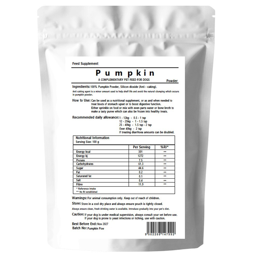 Pumpkin Powder for Dogs 100g - 100% Pumpkin Flesh, NO Fillers Natural - Vitamal