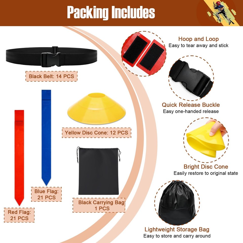 Flag Football Belts, 14 Player Flag Football Set, Includes 14 Belts, 42