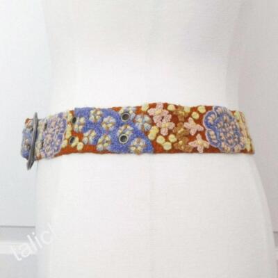 Handmade Floral Embroidered Belt - Multicolor and Brown BROWN Belt With Beige Flowers, Peruvian Wool Belt, Handmade  main image 3