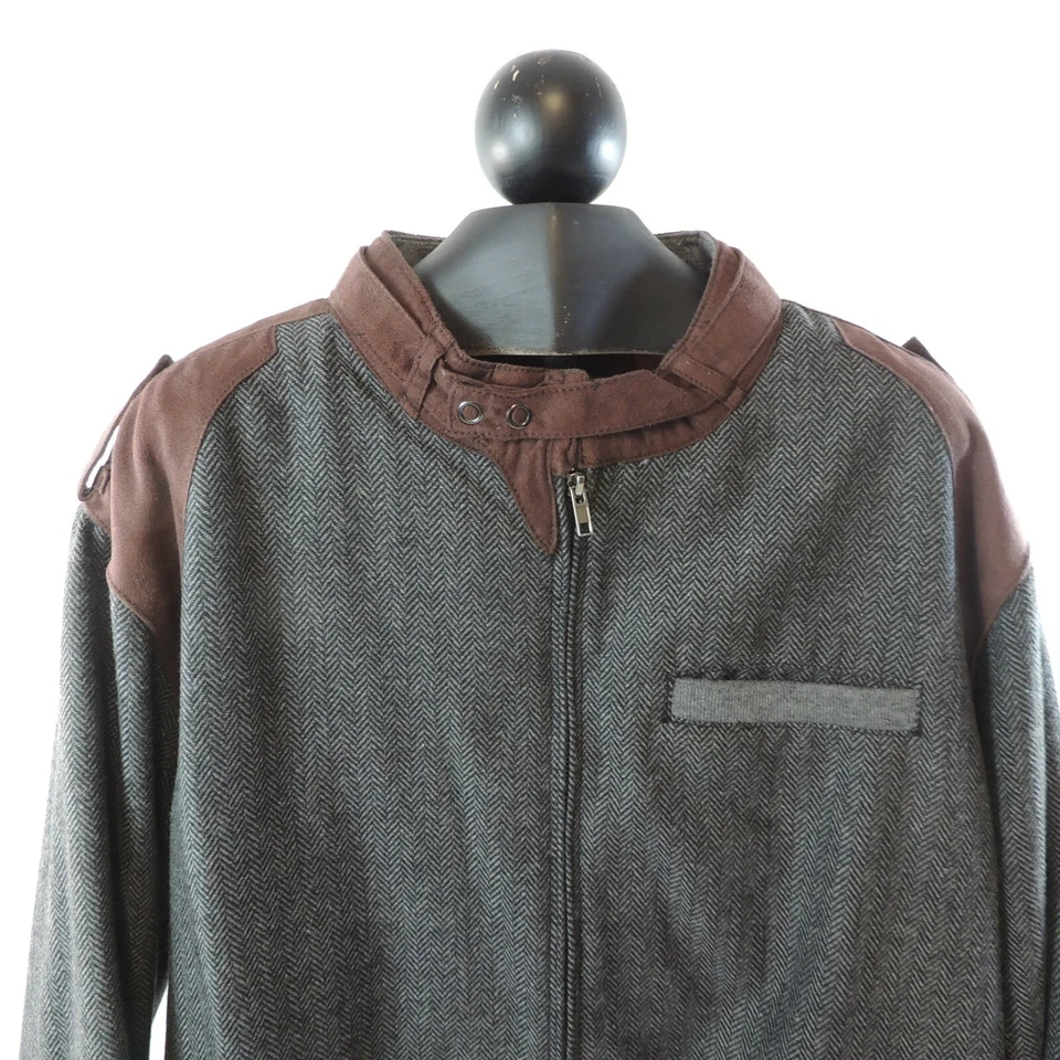 Slate & Stone Mens XXL Black Gray Tweed Houndstooth Jacket Burgundy Trim - Image 2 of 4