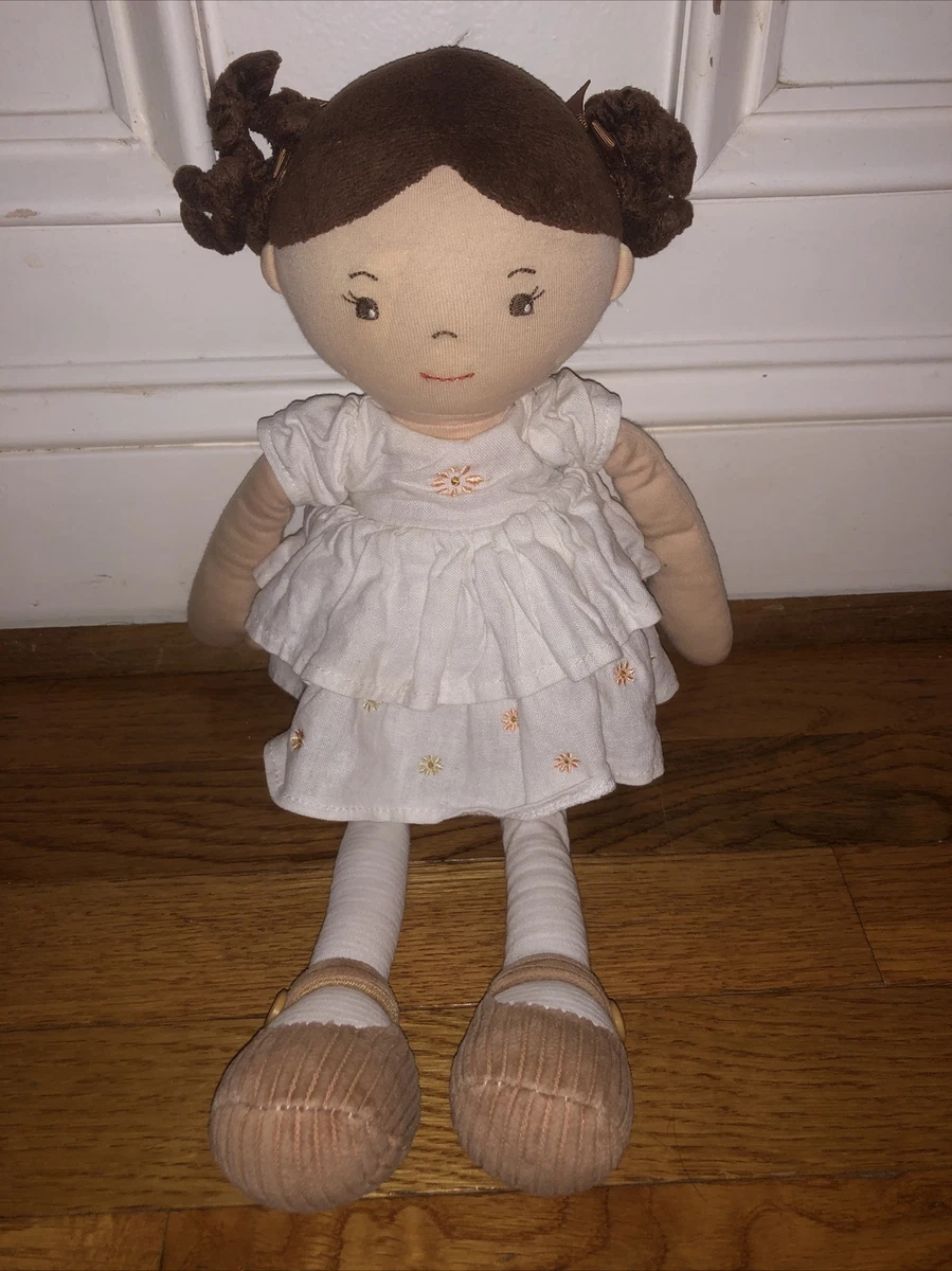 Home Goods Bonikka Doll Plush Brown Hair Eyes Linen Dress Stuffed