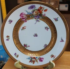 Epiag Czechoslovakia Heavy Gold Encrusted Bands Floral 10 1/2" Dinner Plate