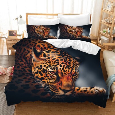 3D Cheetah Spot Black Background Quilt Cover Set Bedding Sets Pillowcases 64
