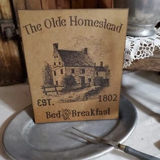 VINTAGE PRIMITIVE FOLK STYLE 1802 HOMESTEAD BED BREAKFAST ADVERTISE CANVAS SIGN