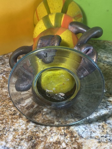 Signed Misu Coman Art Glass Vase with Fuzed Metal Gorgeous Color Flawed Chipped - Picture 16 of 21