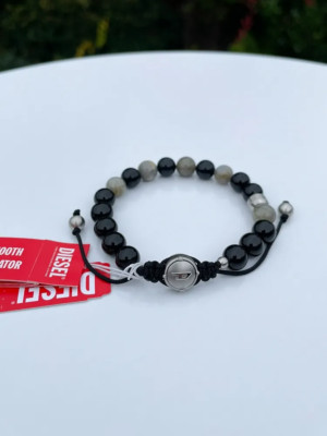 Diesel Herren Schwarz Achat & Labradorit Perlen Armband DX1325040 Verstellbar Schli...