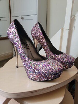 Office 'PRINCE' Glitter Platform Court Shoes with Mirror heel UK