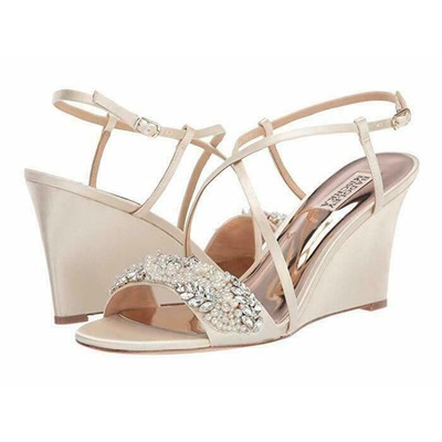 Badgley Mischka Women's Clarisa Embellished Wedge Sandal Ivory