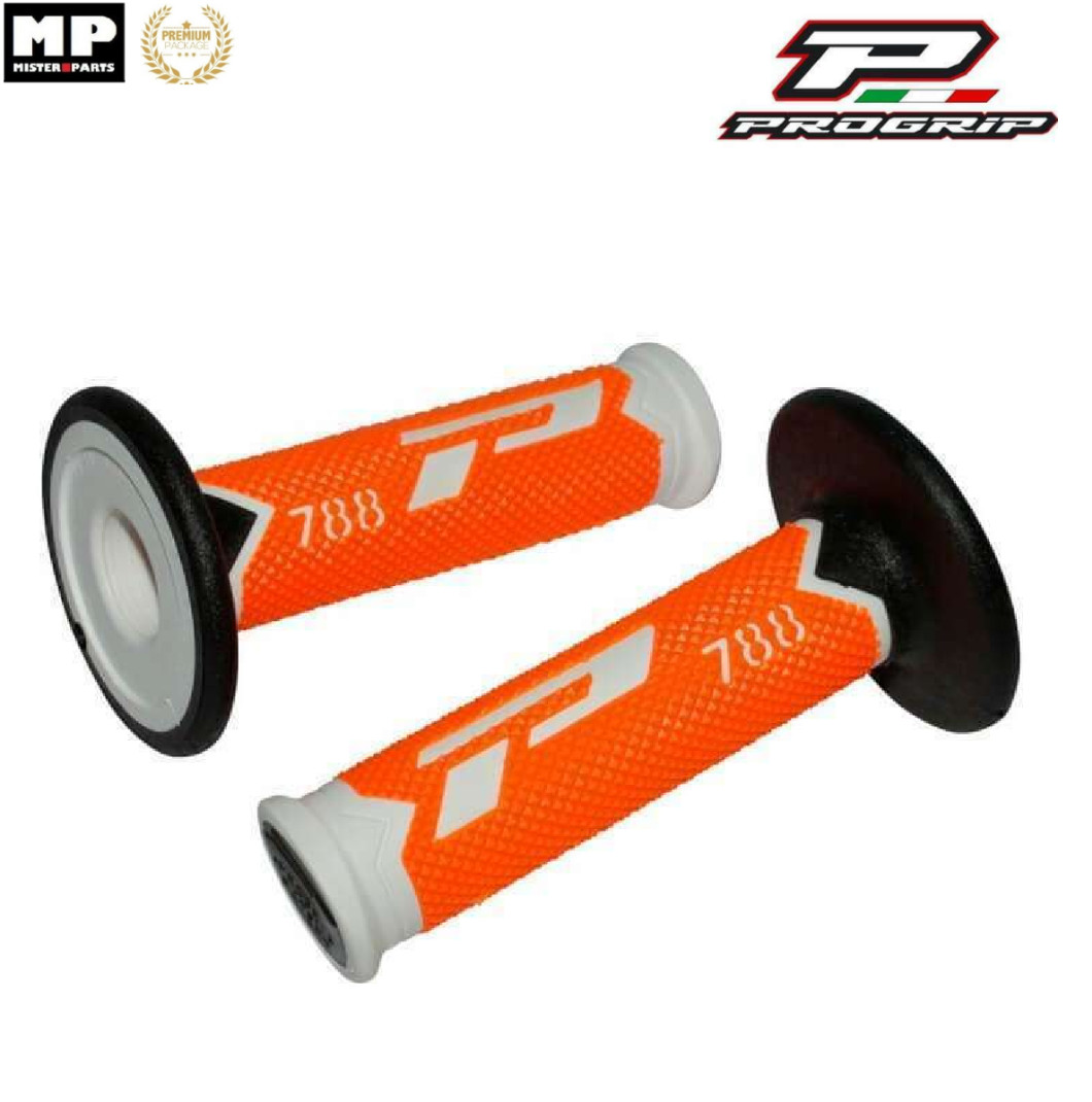 Poignées Progrip 788 blanc orange noir pour guidon moto cross et enduro