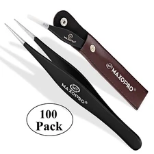 Pack of 100 Professional Sharp Tweezers Pointed Tip | Stainless Steel, Fine Tip