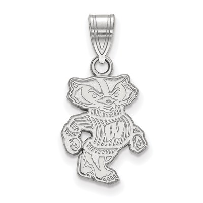 14k White Gold LogoArt University of Wisconsin Badger Medium Pendant