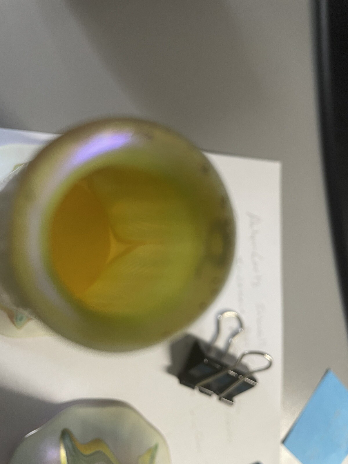 Pair Antique Pulled Feather Gold Aurene Quezal Steuben Glass 4 3/4