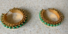 VINTAGE GREEN & GOLD TONE HOOP EARRINGS — photo 1