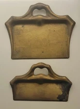 2 Vintage Brass Silent Butler Crumb Catcher Dust Pan Set Asian Scenery Village