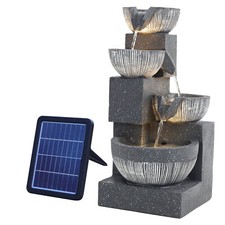 Solar Power Garden Water Feature Fountain LED Light Outdoor Cascading 21X21X47cm