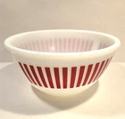 Vintage 8" Hazel Atlas White Milk Glass Mixing Bowl Red Candy Stripe