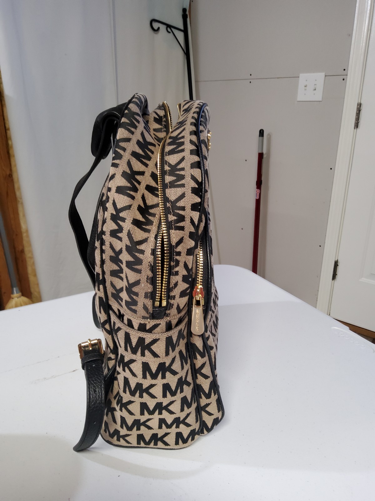 MK Initials Canvas Backpack With Black Leather St… - image 3