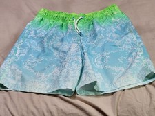 Cat And Jack Husky Boy's Size L 10-12 Swim Trunks Blue/green Marbled