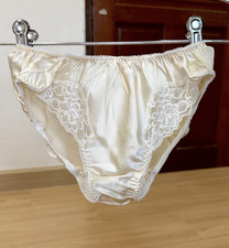 Vintage Shiny Silk Satin Panties Sissy Hi Cut Bikini Sheer Nylon Lace Brief Sz.5