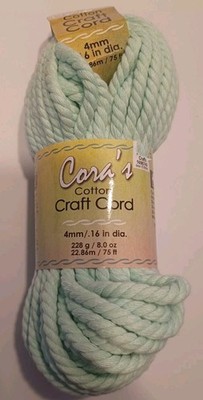 Cora's Cotton Craft Cord, 4mm, .16'' Diameter, 22.86m/75 Feet, Mint Green New