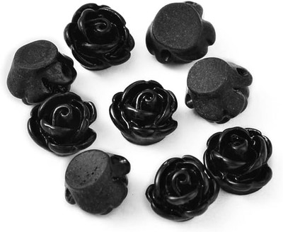50Pcs Handmade Flat Base Opaque Resin Black Rose Flower Beads for DIY Beading Je