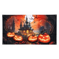 Halloween Haunted Castle Pumpkin Backdrop 71x43 Inch Fabric Party Banner