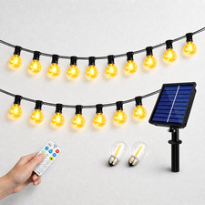 Image of Solar G40 LED Festoon String Lights 15m / 50 feet 25 Bulbs +2 Spare Warm White