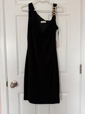 NEW! CALVIN KLEIN One-shoulder Little Dress With Gold-toned Chain Strap. Size 6