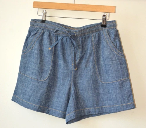 BLUE/GREY LIGHT DENIM ELASTICATED DRAWSTRING WAIST PAPERBAG SHORT S-M-L-XL-XXL