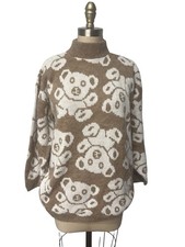 VTG Novelty Soft Teddy Bear Pattern Fluffy Knit High Neck Sz M Sweater USA Made